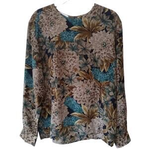 Vintage Silk Blouse Top Womens 10 Jones New York Floral Career 90s Classic Chic
